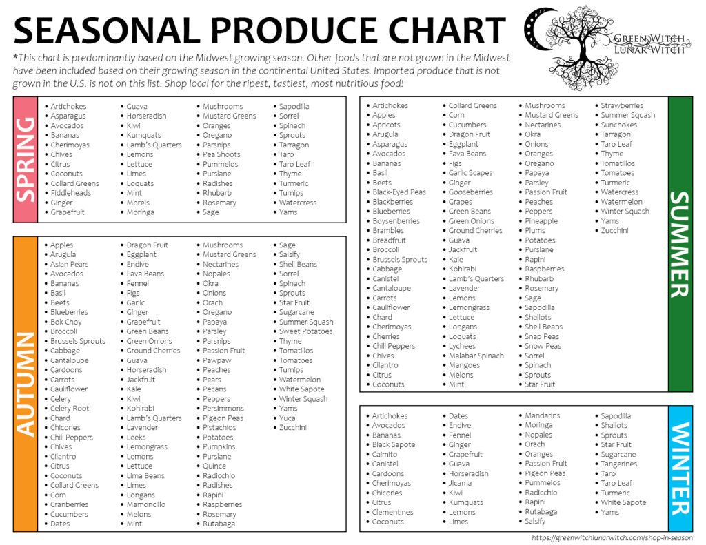 Printable and downloadable seasonal produce chart to shop in season