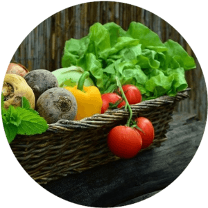 2023 full moon calendar: basket of produce to represent the Harvest Moon
