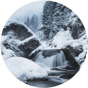 2023 full moon calendar: snowy stream to represent the Cold Moon