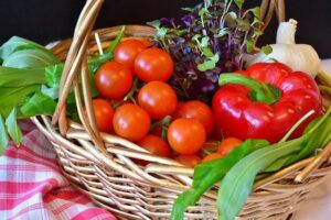 Harvested vegetables in a basket